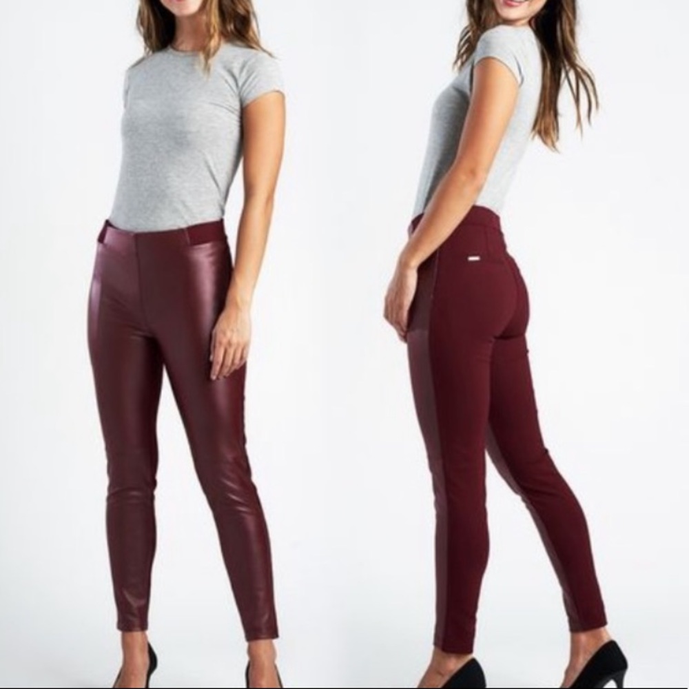 Betabrand Jett Skinny Pants Faux Leather Cranberry